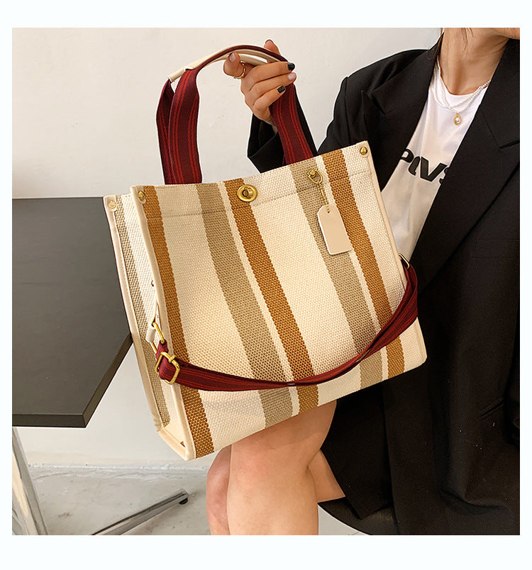 Women's Tote Fashionable Canvas Striped Broadband Handbags