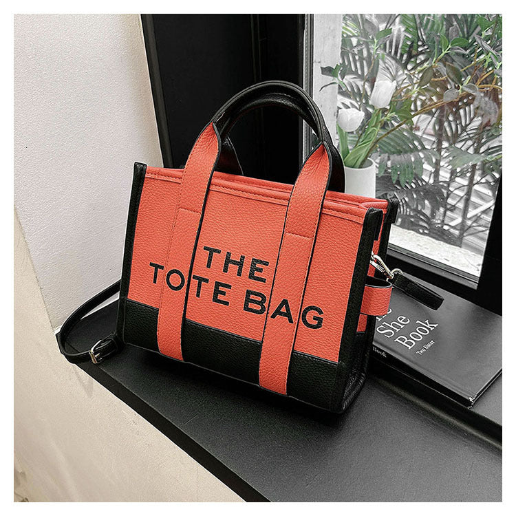 Women's Fashion Stitching Contrast Color Tote Portable Handbags