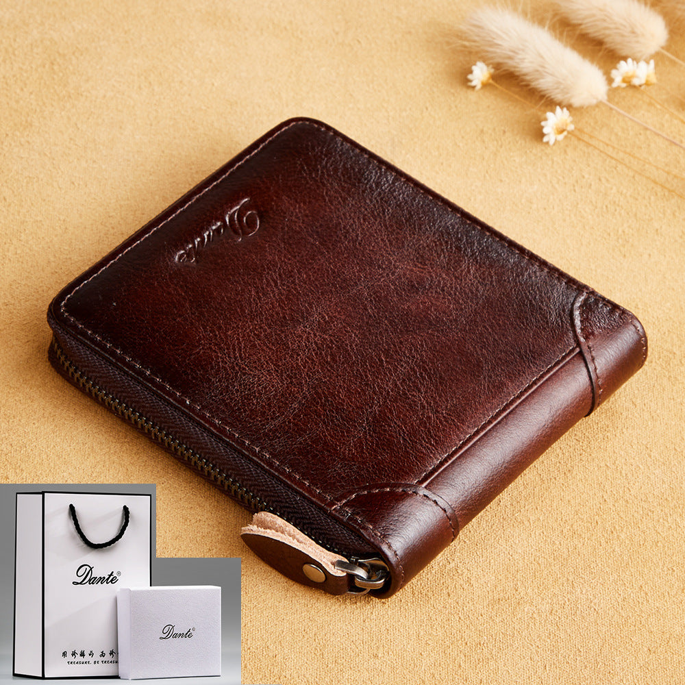 Men's Leather Short Zipper Multifunctional Large Capacity First Layer Men's Wallets