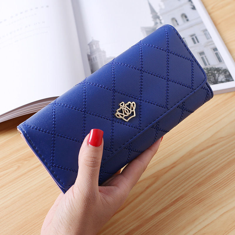 Women's Long Three Fold Korean Clutch Diamond Ladies Wallets