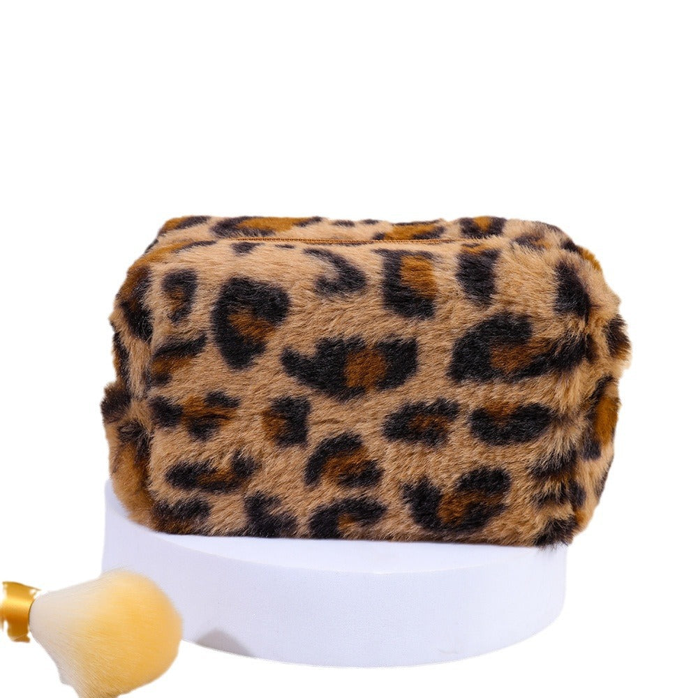 Leopard Print Plush Octagonal Buggy Cosmetics Cosmetic Bags