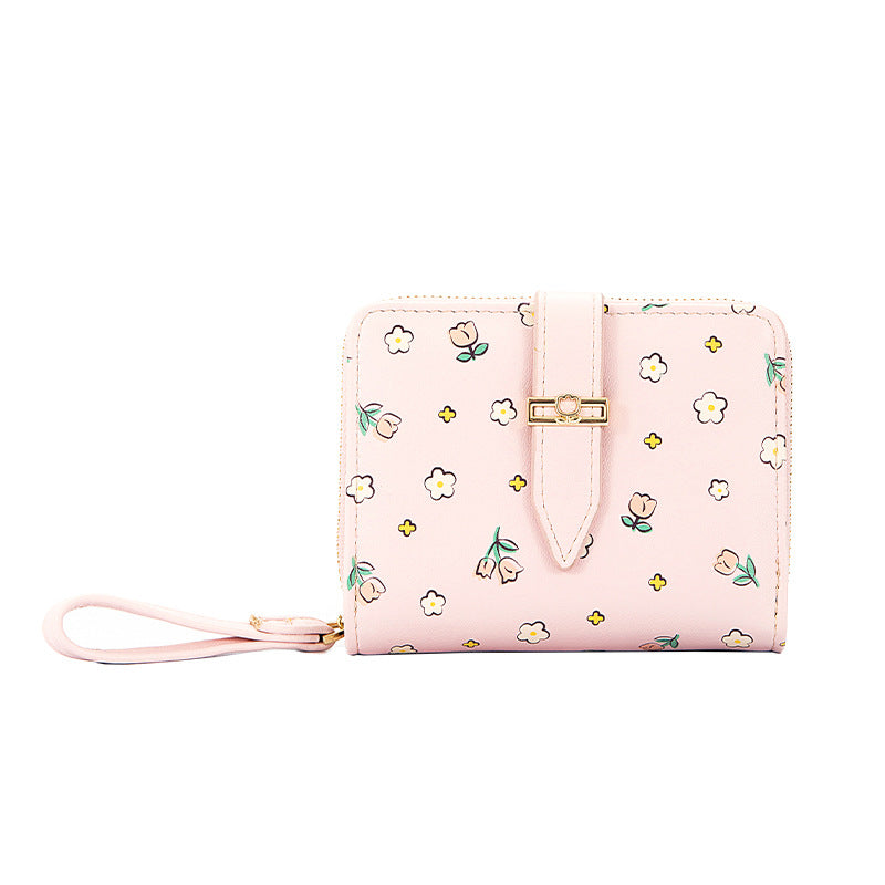 Women's Rose Small Floral Zipper Hasp Short Purses