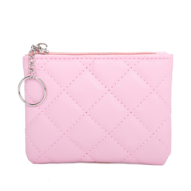 Women's Rhombus Embroidery Short Mini Small Zip Purses