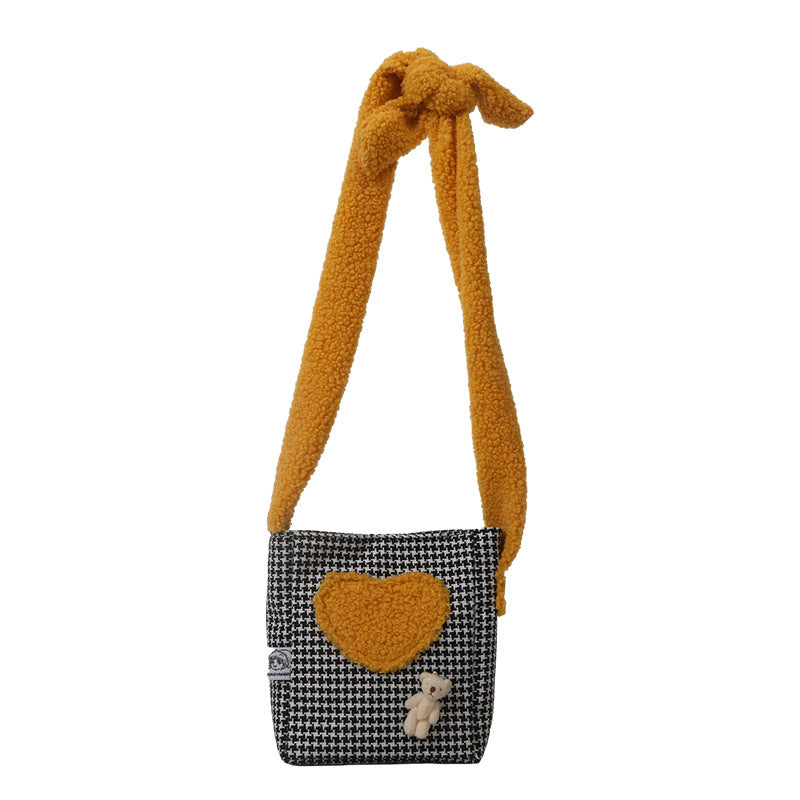 Children's Cute Bear Retro Plaid Love Fashion Children's Shoulder Bags