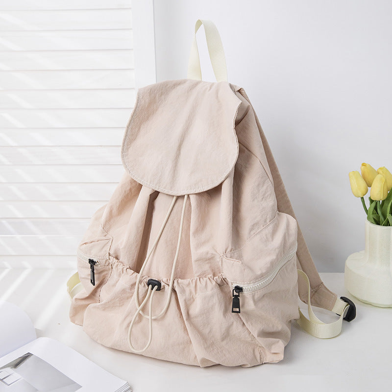 Women's Pleated Drawstring Nylon Niche Trendy Large Capacity Backpacks