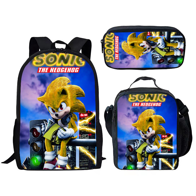 Children's Printing Sonic Three-piece Anime Pencil Cartoon Elementary School Students' Schoolbags