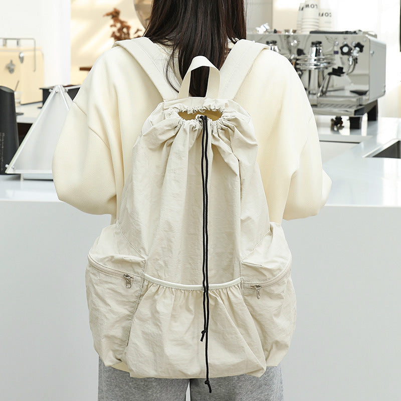 Style Leisure Artistic Canvas Fashion Drawstring Pleated Nylon Backpacks