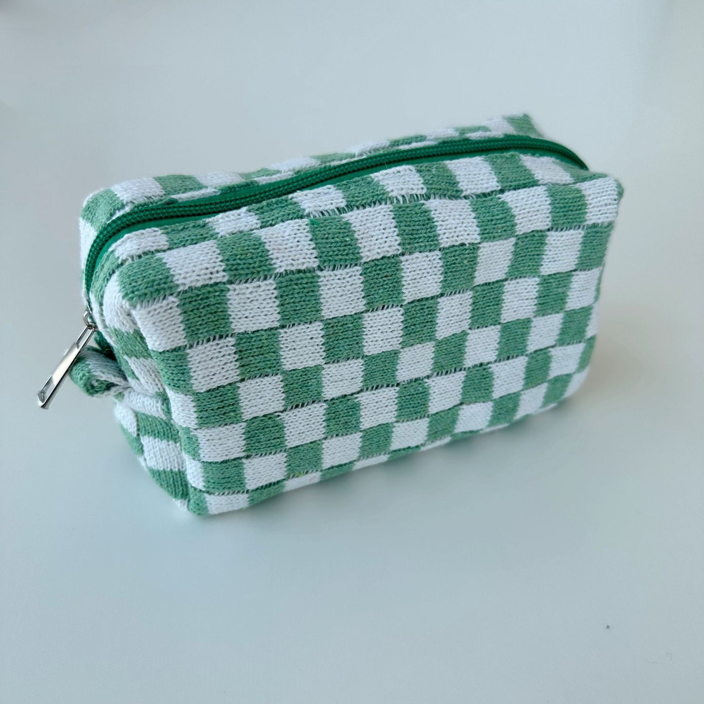 Knitted Large Capacity Chessboard Plaid Stripes Color Matching Cosmetic Bags