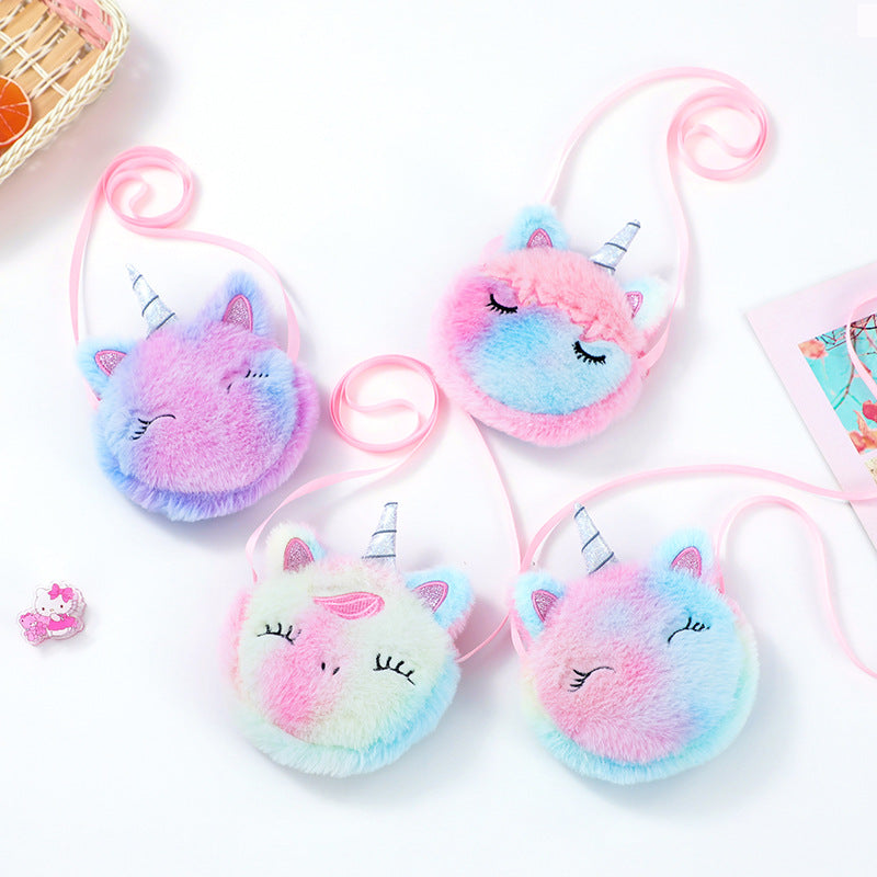 Cartoon Plush Unicorn Round Cute Winter Children's Shoulder Bags