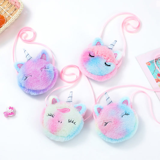 Cartoon Plush Unicorn Round Cute Winter Children's Shoulder Bags