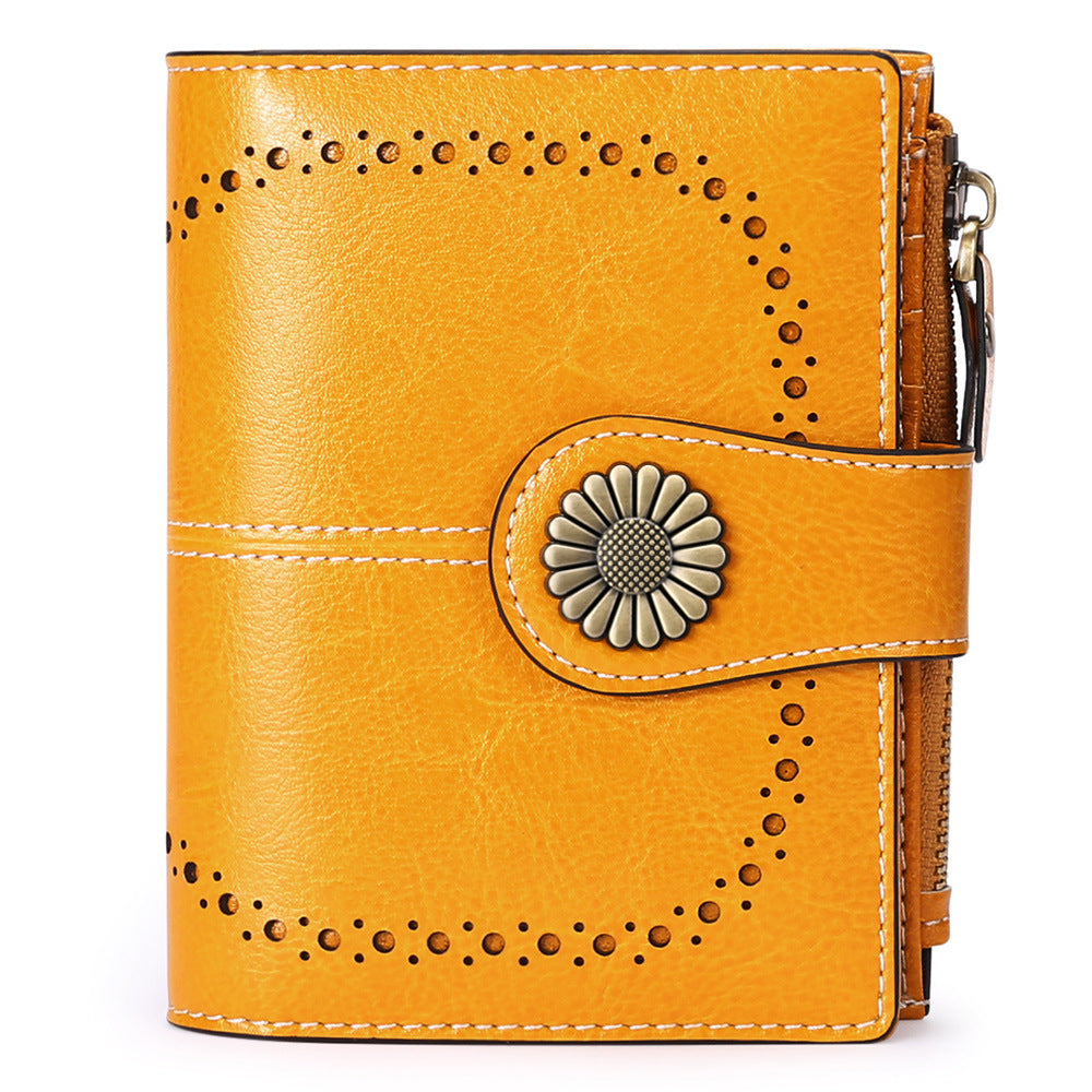 Women's Short Oil Wax Leather Zipper Ladies Wallets