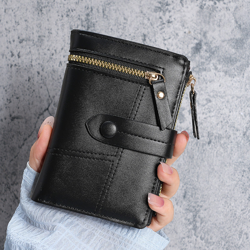 Women's Innovative Leather Short Zipper Three-fold Ladies Wallets