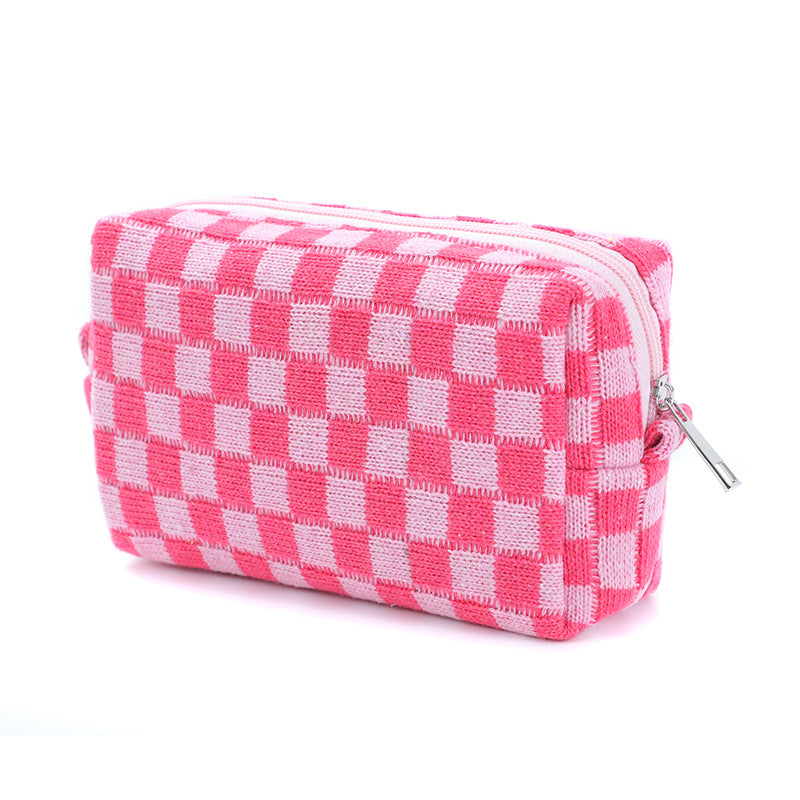 Chessboard Grid Portable Toiletry Large Capacity Cosmetic Bags