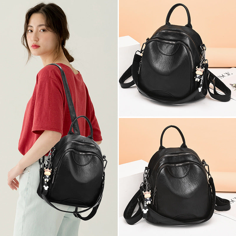 Tide Korean Soft Leather Simple Large Backpacks