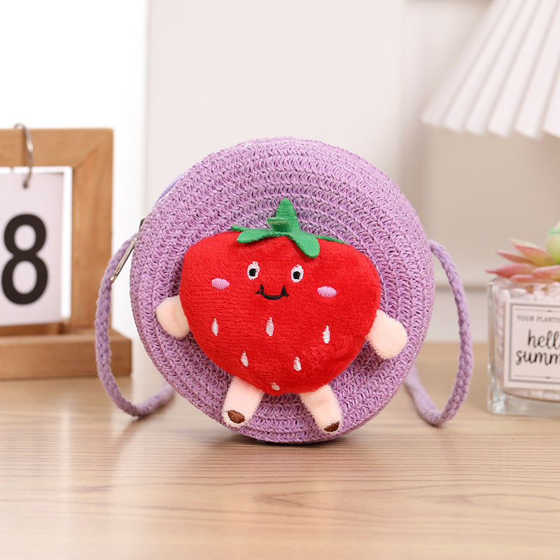 Porte-monnaie en paille tissée aux fraises pour enfants, petit changement, mignon