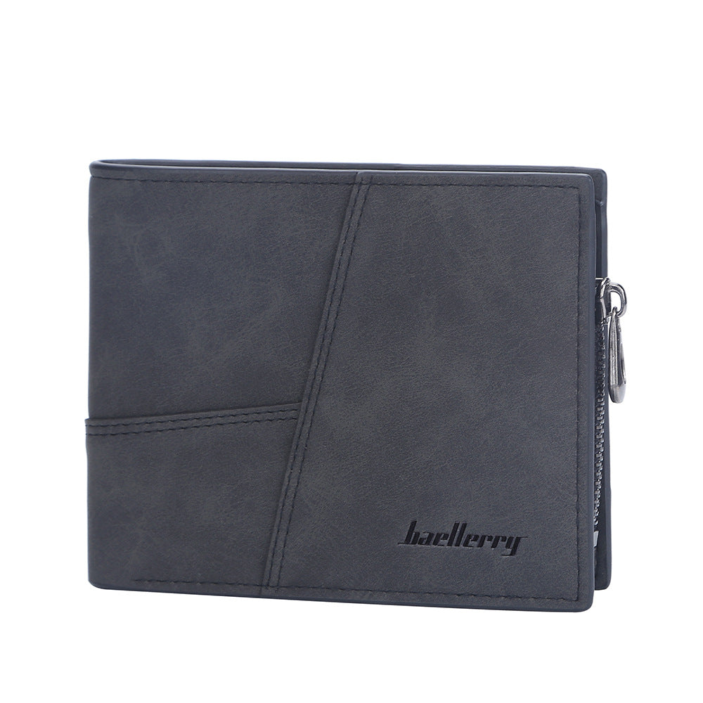 Men's Frosted Short Fashion Zipper Vertical Money Men's Wallets