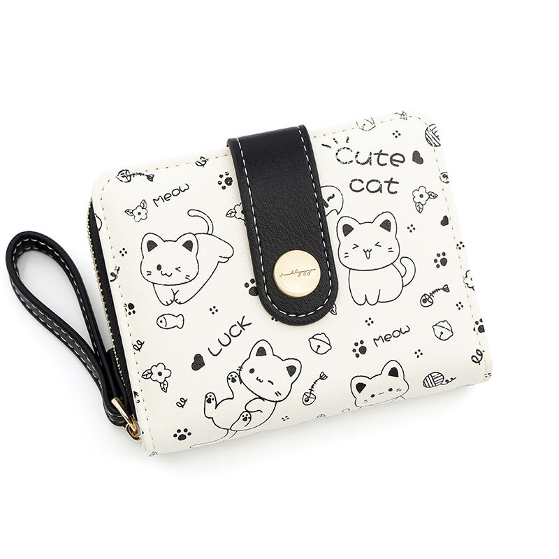 Women's Durable Korean Cute Kitten Short Ladies Wallets