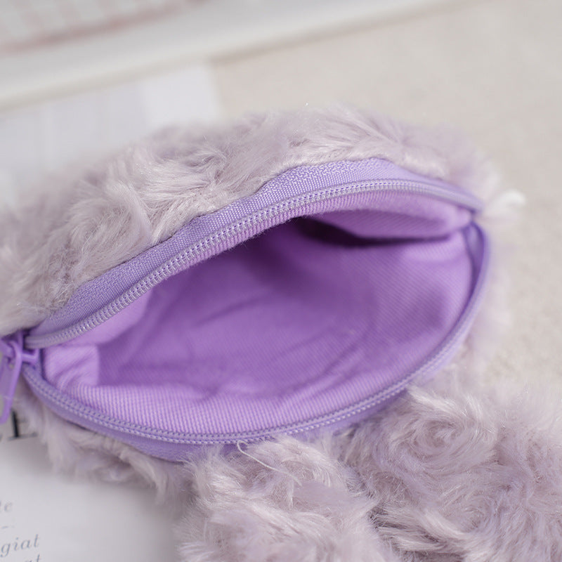 Porte-monnaie en peluche lapin violet pour enfants, écouteurs, données, Anime