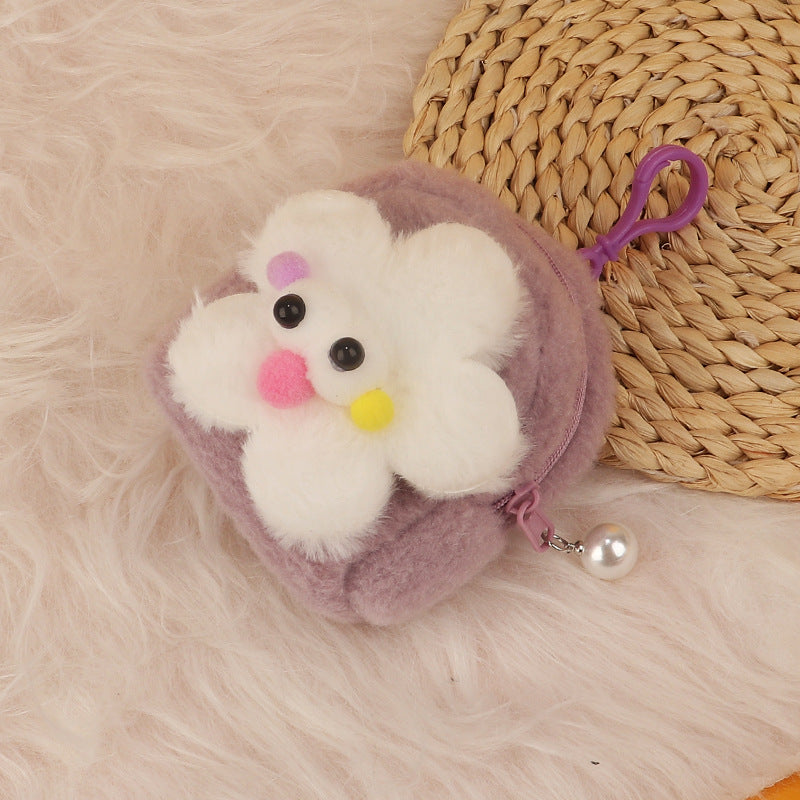 Cartoon Three-dimensional Plush Bag-shaped Love Heart Flowers Earphone Claw Coin Purses