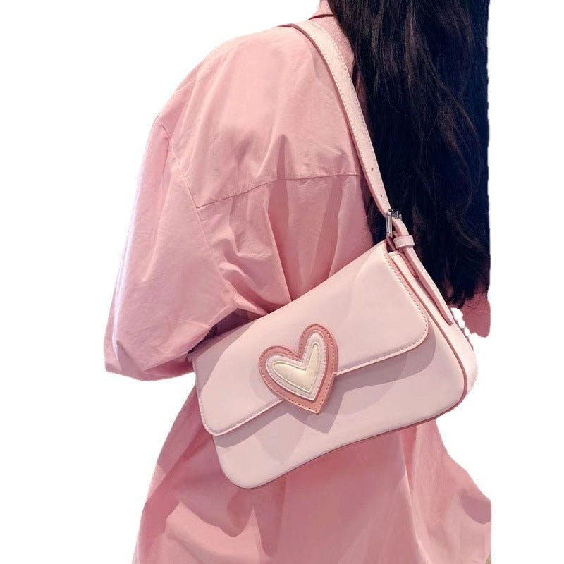 Pink Heart-shaped Design French Style Heart Shoulder Bags