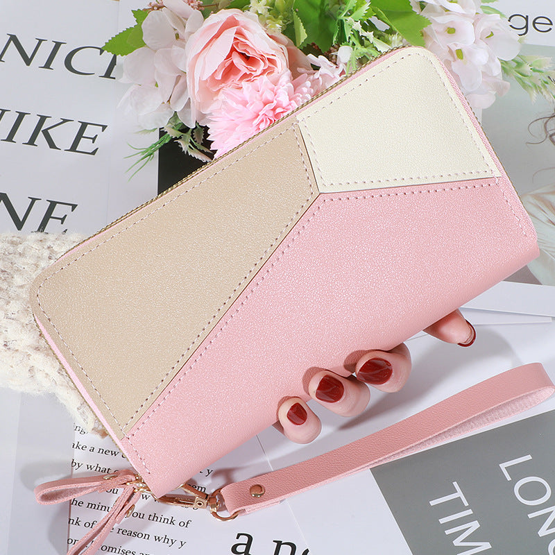 Women's Long Double Zipper Korean Contrast Color Ladies Wallets