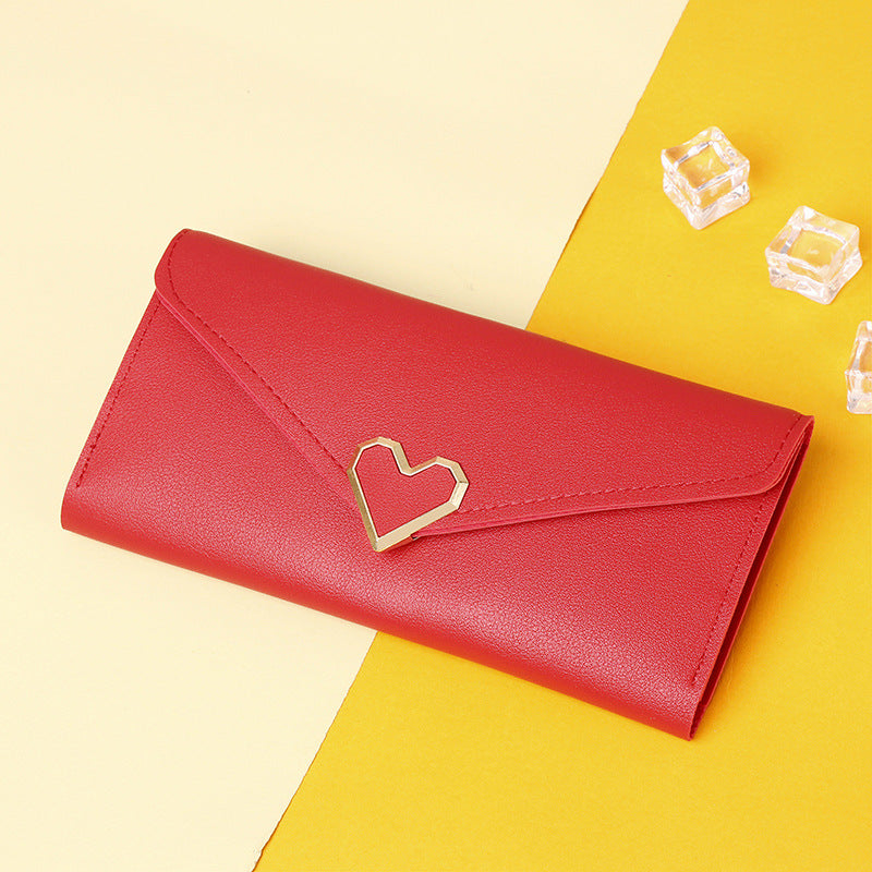 Women's Long Heart-shaped Three-fold Female Clutch Card Holder