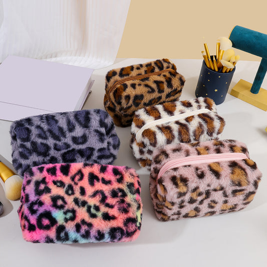 Leopard Print Plush Octagonal Buggy Cosmetics Cosmetic Bags