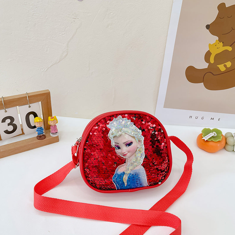 Children's Elsa Sequined Personalized Colorful Small Square Children's Shoulder Bags