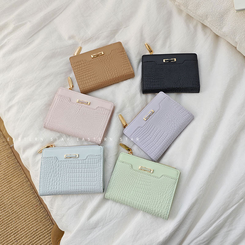 Women's Macaron Color Series Short Crocodile Pattern Ladies Wallets