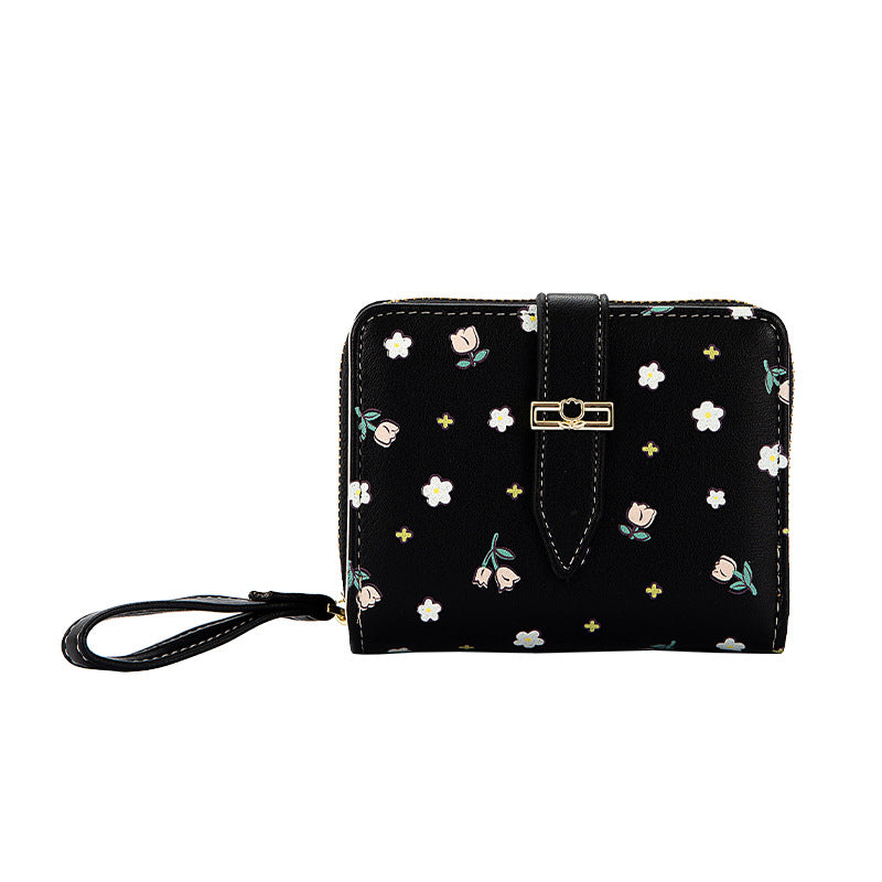 Women's Rose Small Floral Zipper Hasp Short Purses