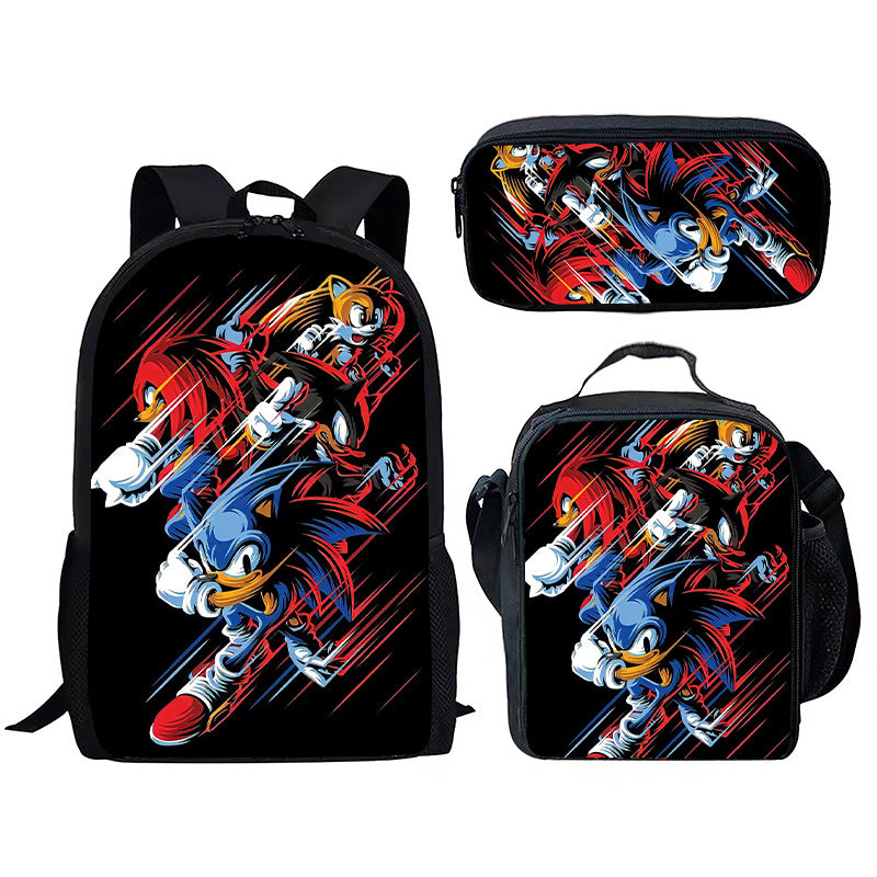 Children's Printing Sonic Three-piece Anime Pencil Cartoon Elementary School Students' Schoolbags