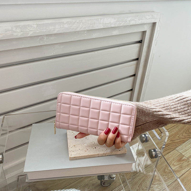 Portefeuille Long à carreaux pour femmes, pochette à la mode, grands portefeuilles pour dames