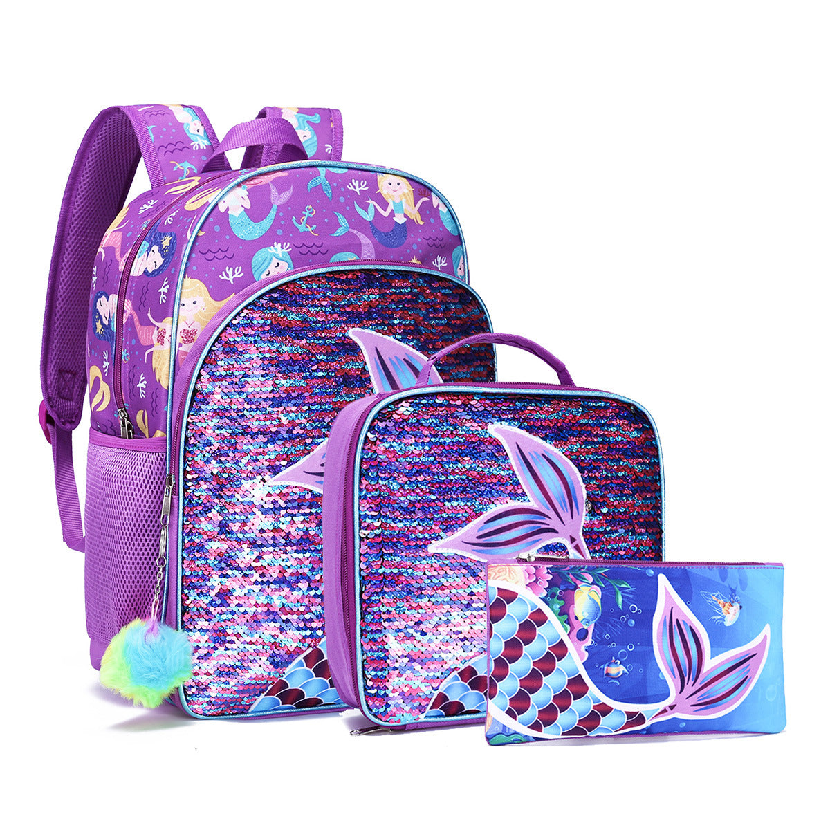 Pretty Charming Graceful Mermaid Three-piece Primary Elementary School Students' Schoolbags