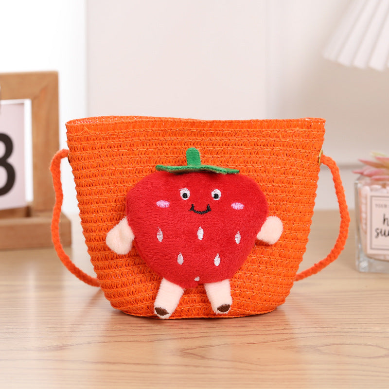 Porte-monnaie en paille tissée aux fraises pour enfants, petit changement, mignon