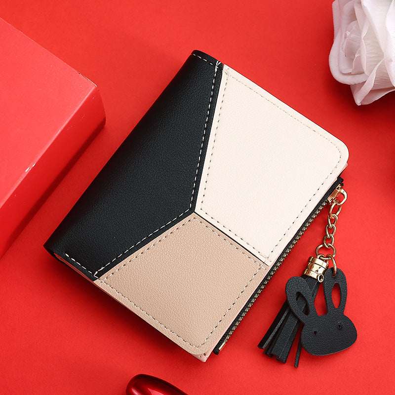 Women's Short Zip Female Korean Style Stitching Contrast Ladies Wallets