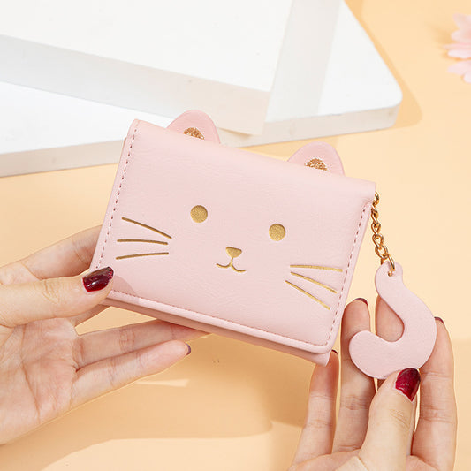 Women's Short Small Cute Fresh Cat Multiple Ladies Wallets