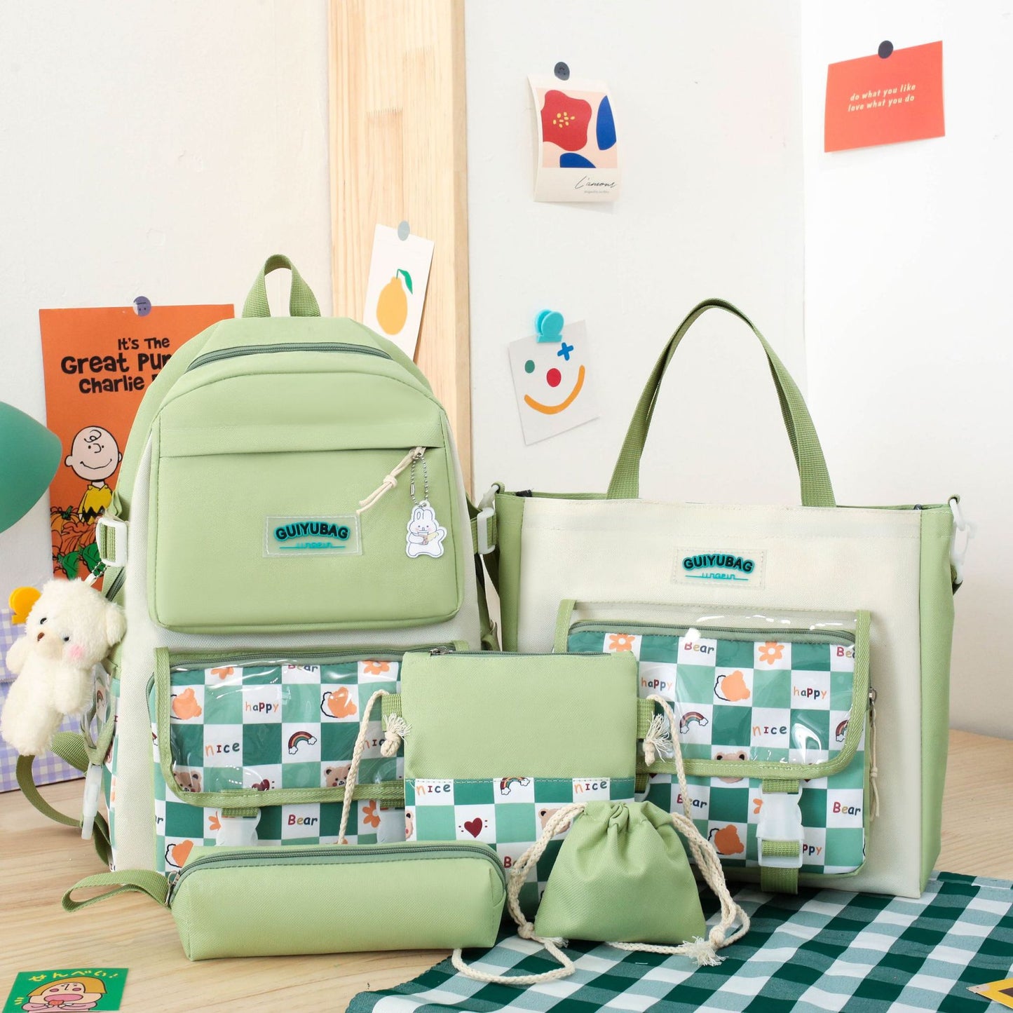 Korean Plaid Primary Large Capacity Fresh Backpacks