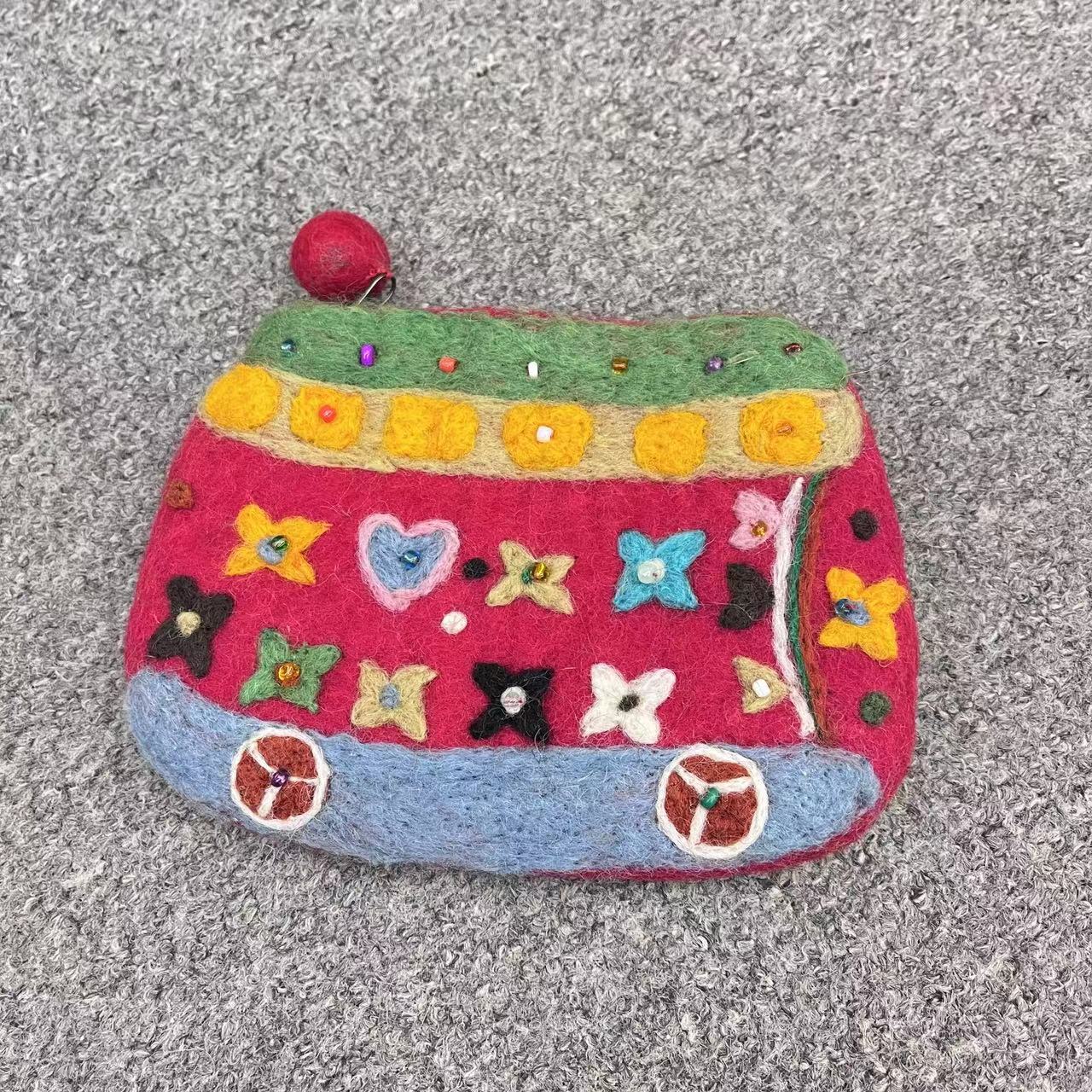 Wool Felt Car Bus Finished Poke Coin Purses