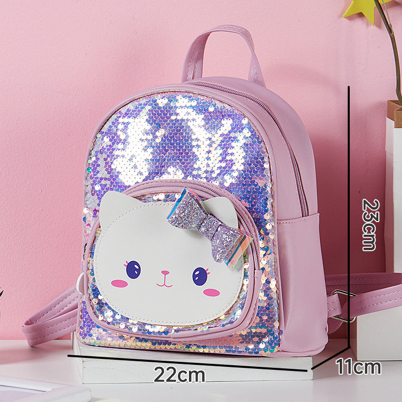 Paillettes de chat de dessin animé mignon pour enfants, adaptées aux sacs à dos pour enfants