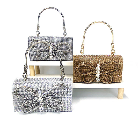 Butterfly Shiny Diamond Small Square Chain Bags