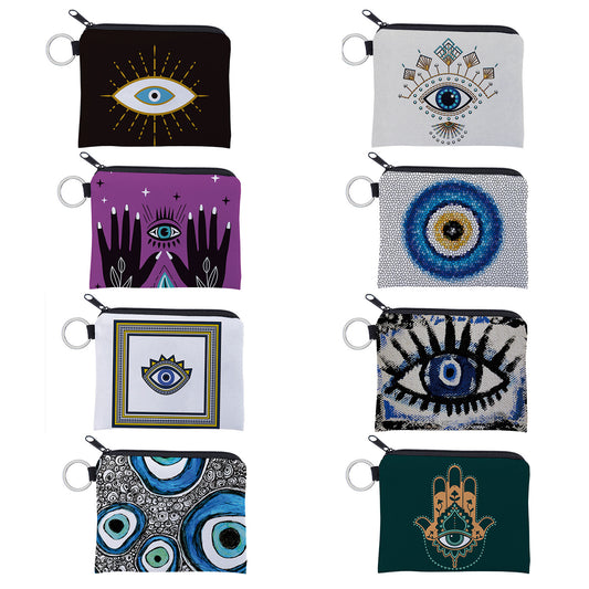 Women's Evil Eye Printing Pattern Zipper Small Purses