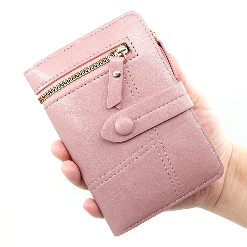 Women's Short Style Classic Leather Money Clip Ladies Wallets