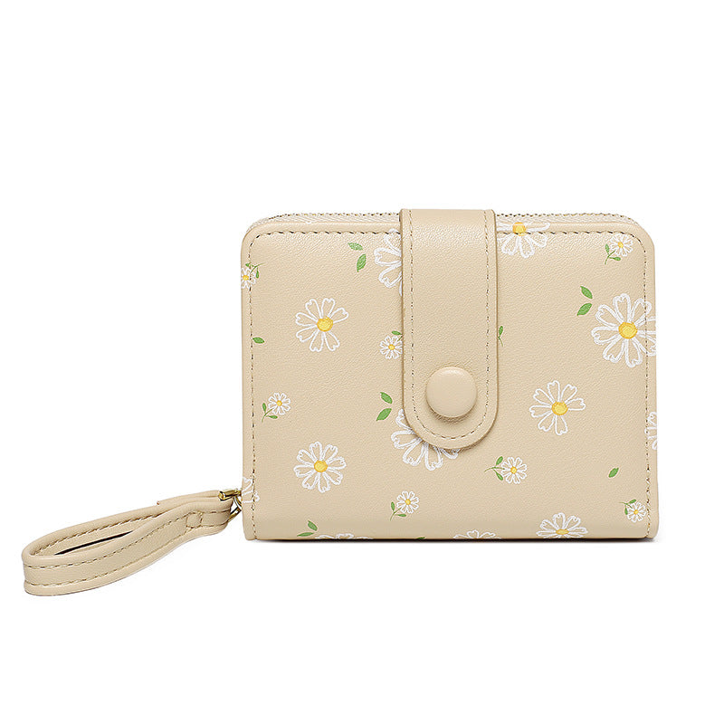 Korean Style Daisy Watercolor Printing Short Ladies Wallets