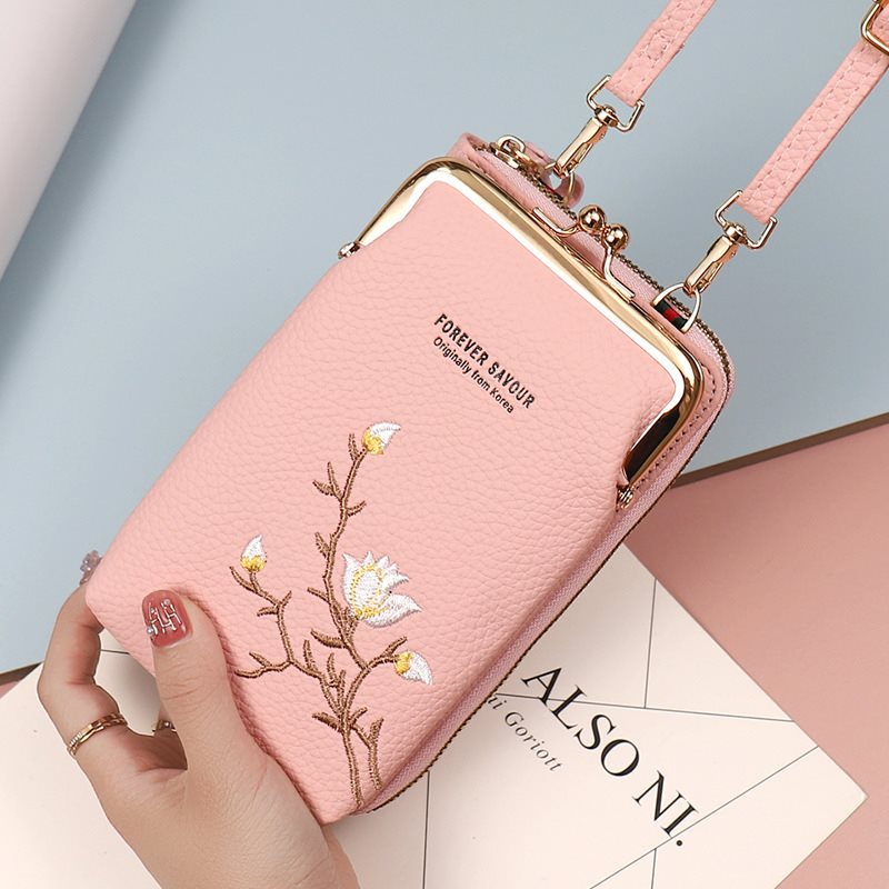 Women's Mobile Embroidery Flower Integrated Small Phone Bags