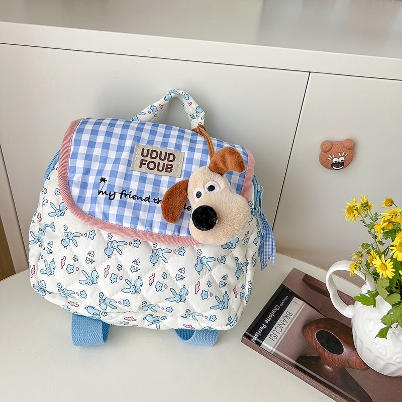 Children's Korean Quilted Cute Puppy Plaid Boys Children's Backpacks