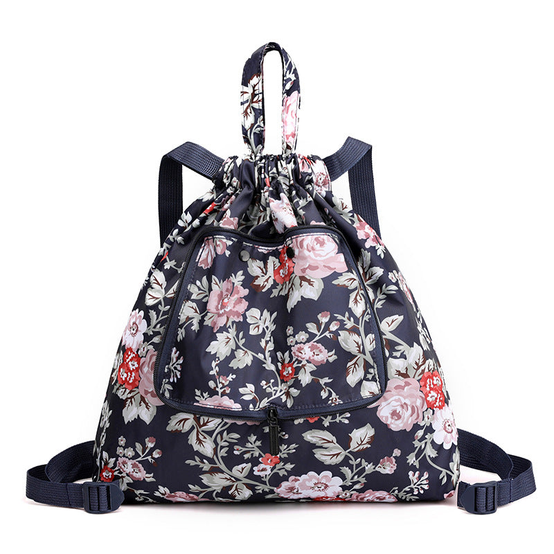 Women's Drawstring Printed Nylon Fabric Foldable Flower Backpacks