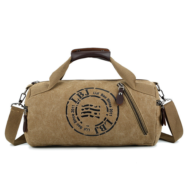 Printed Unisex Portable Canvas Cylindrical Workout Bags