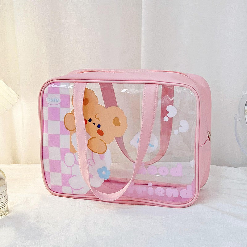 Transparent Cartoon Large Capacity Storage Cute Portable Dry Cosmetic Bags