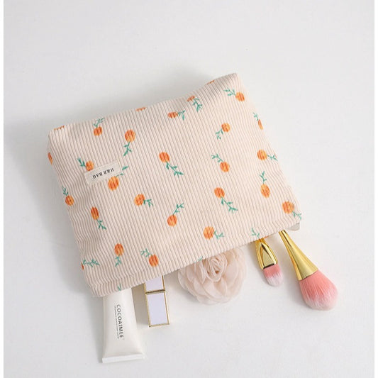 Floral Corduroy Portable Makeup Brush Storage Bags