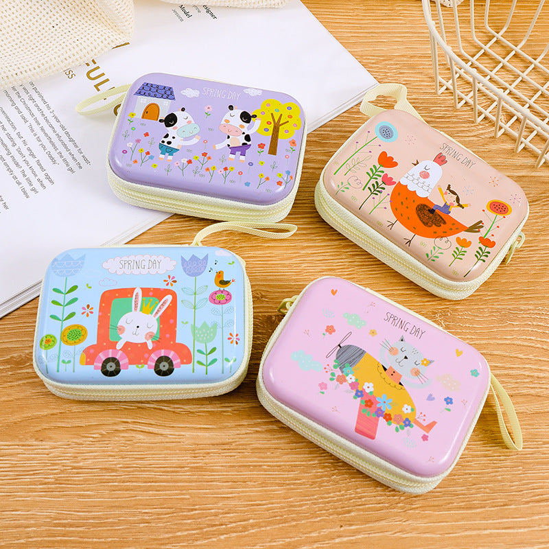 Children's Mini Rectangular Zipper Cartoon Headset Cable Coin Purses